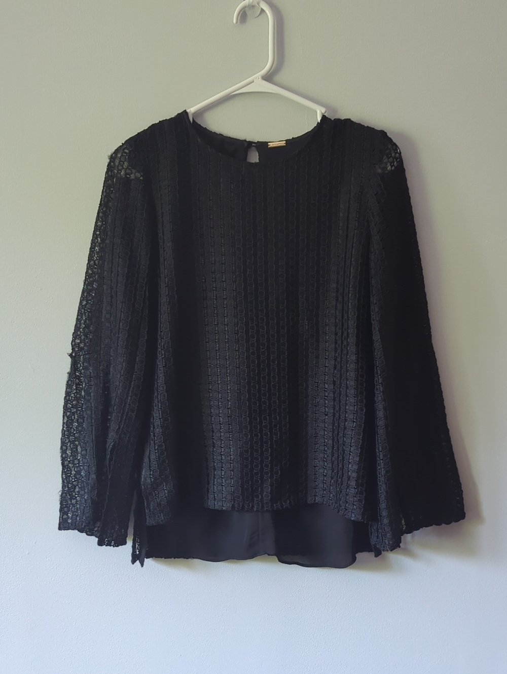 Adam Lippes Black Lace Long-Sleeve Blouse